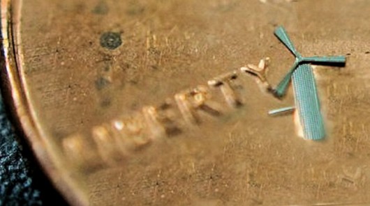1.8 mm-wide windmill on a US Lincoln penny (Photo: U of Texas at Arlington)